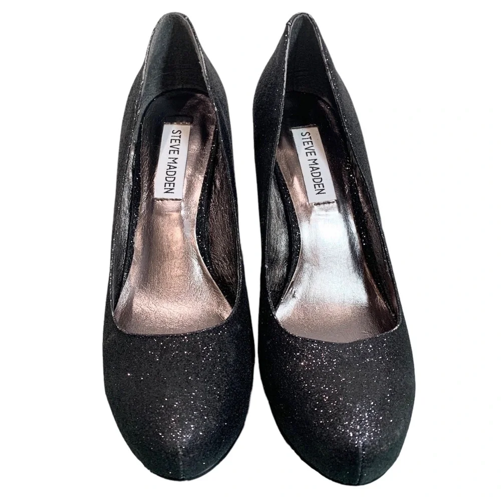 Steve Madden Heels P Maine Black Glitter Pump 7.5 NWOB